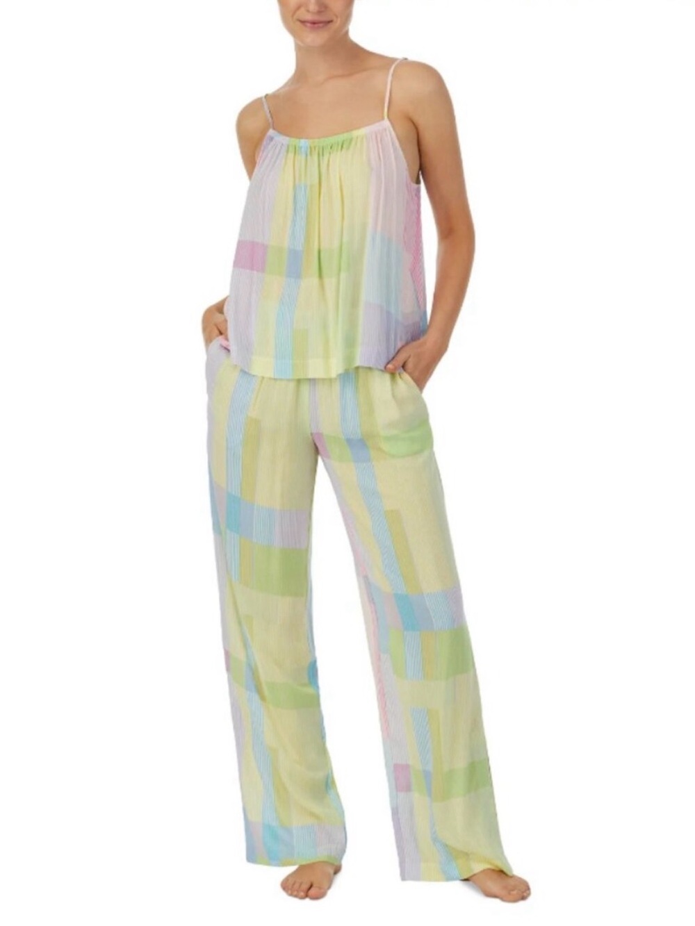 Sanctuary Women's Small Multicolor Stripe 2-Pc. Plaid Long Tank Pyjama Set NWT
